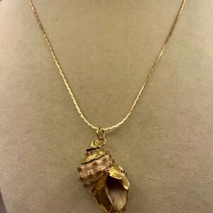 Gold Plated Natural Shell Pendant Necklace. 15 inches long